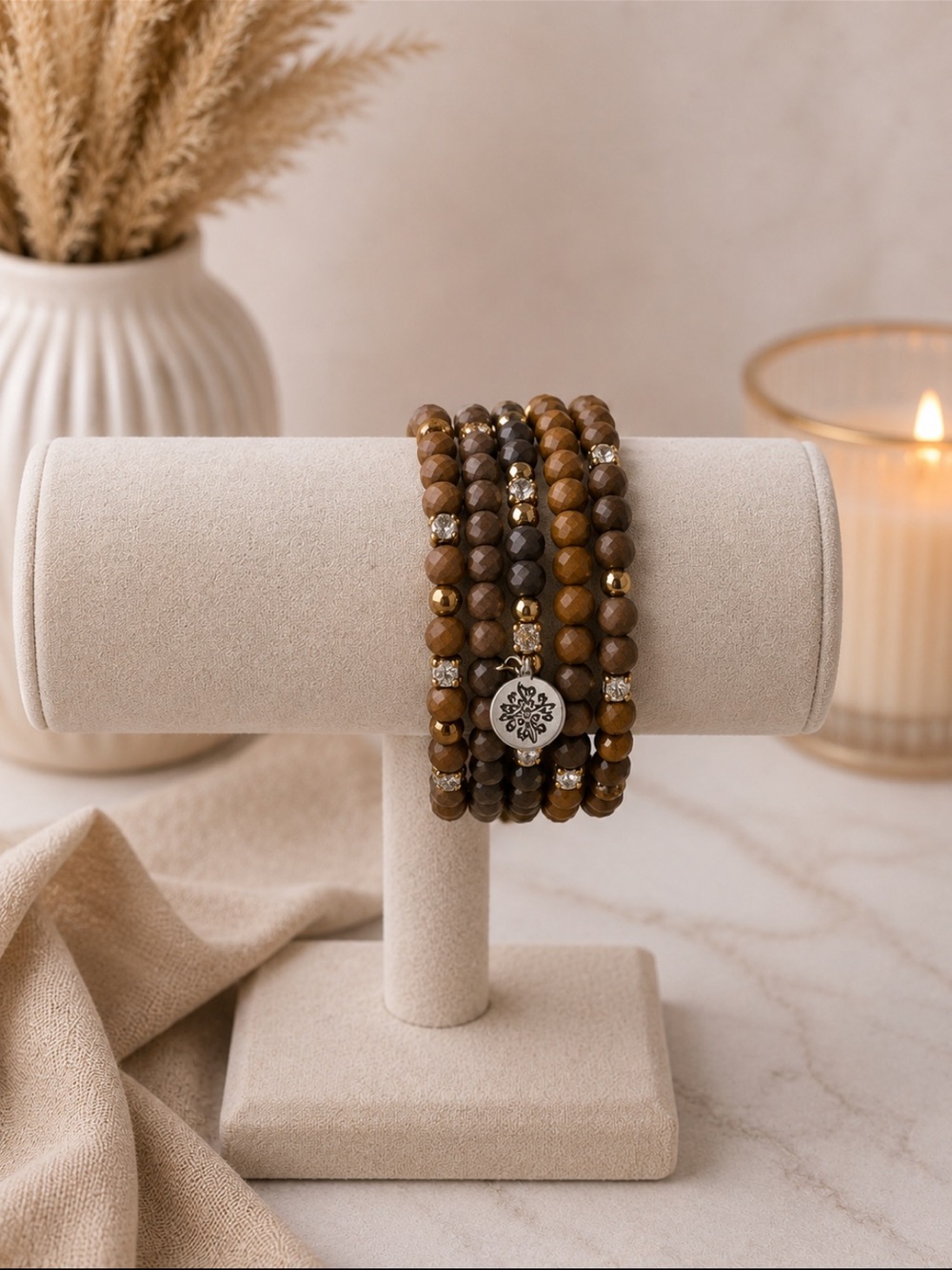 Brown Beaded Wrap Around Bracelet